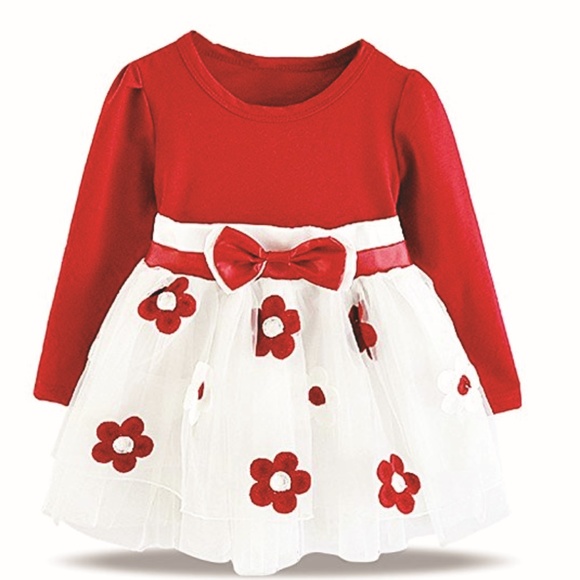 Other - Toddler Girls Dress - Red and White - Long Sleeves
